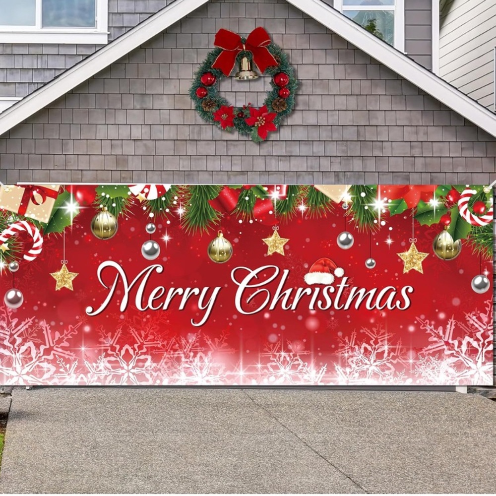 15.75 x 6.4 ft Christmas Garage Door Banner Decorations Fabric Winter Snowflake